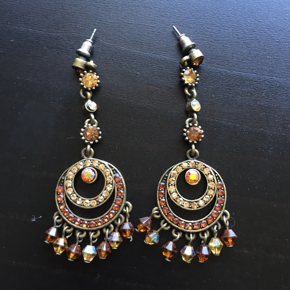Gold Stud to Dangle Earrings with Crystals. NWOT.